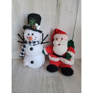 Vintage Santa Claus plush snowman Xmas home decor figure Mistletoe